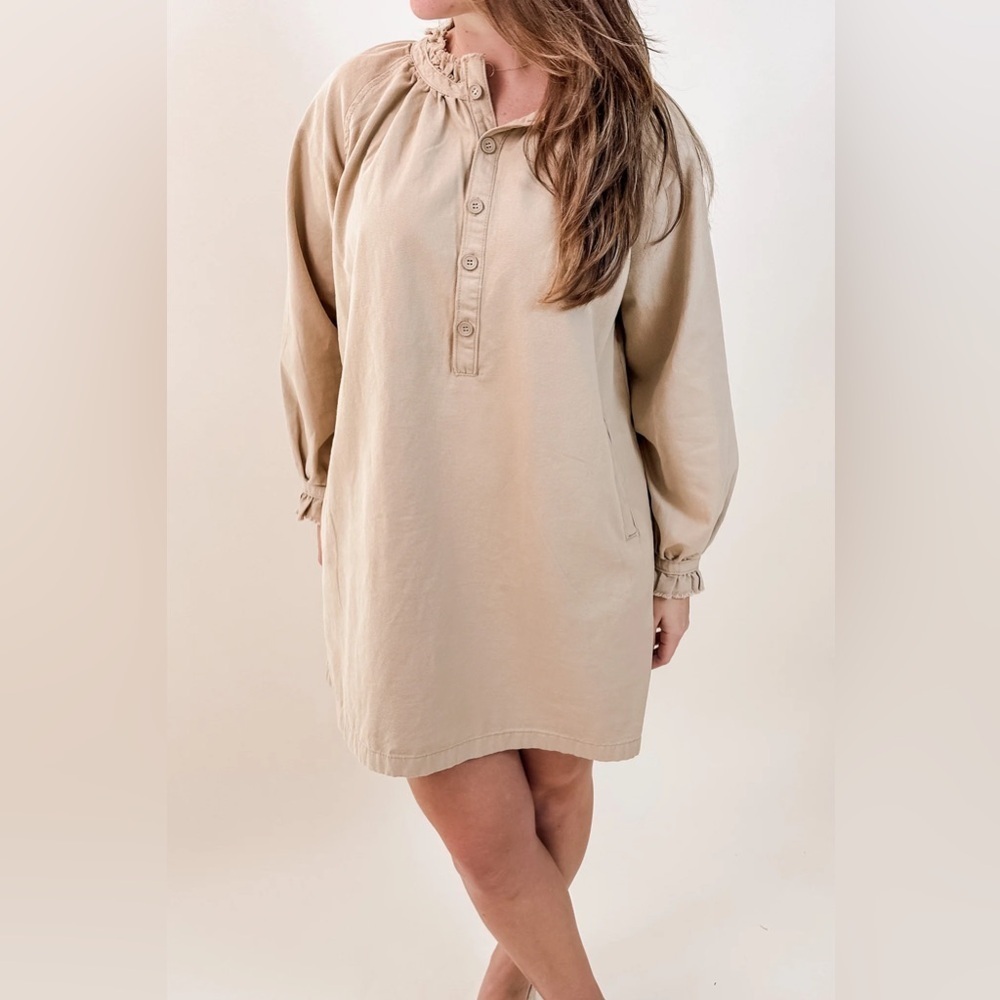 Grade and Gather 100% Cotton Tan Long-Sleeve Dress